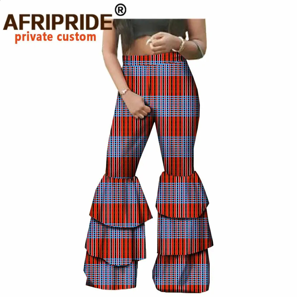 Spring and Autumn Street Style Womens Pants African Mid Waist Full Length Three Layer Flame A1821001 240827
