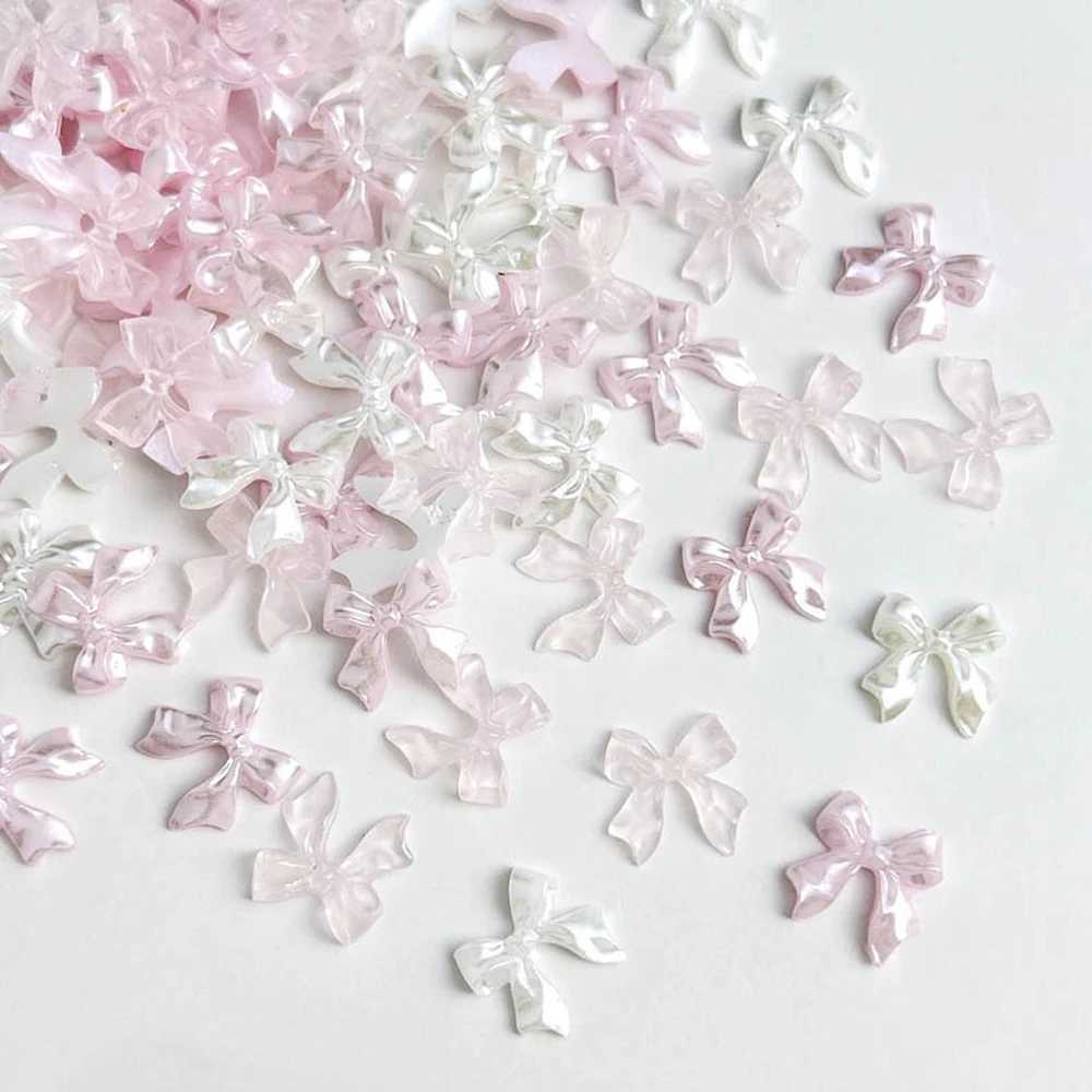 100 pieces/bag Ice Transparent Bow Nail Charm Decoration Bulk Mixed Resin Pink/White Ribbon Bow 3D Tablet Handle Accessories W240829
