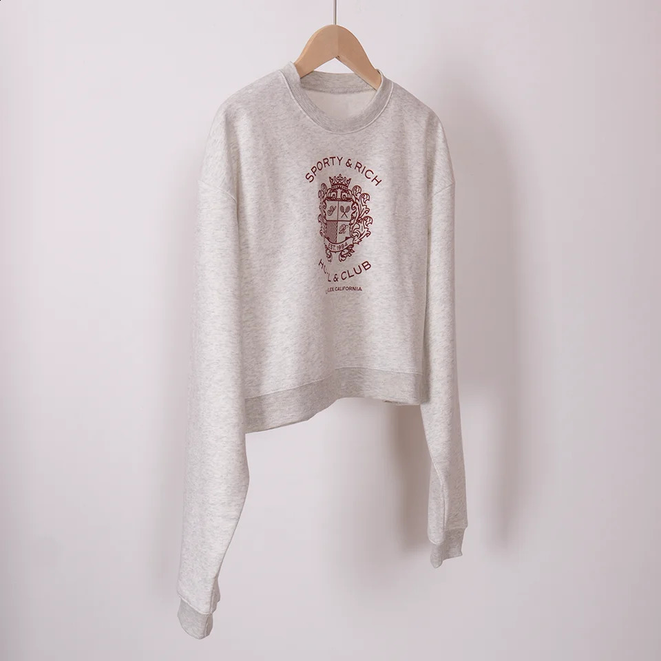 ZESSAM el Club Letter Graphic Print Sweatshirt Women Long Sleeve Sporty Female Pullover Vintage Casual Short Style Lady Top 240827