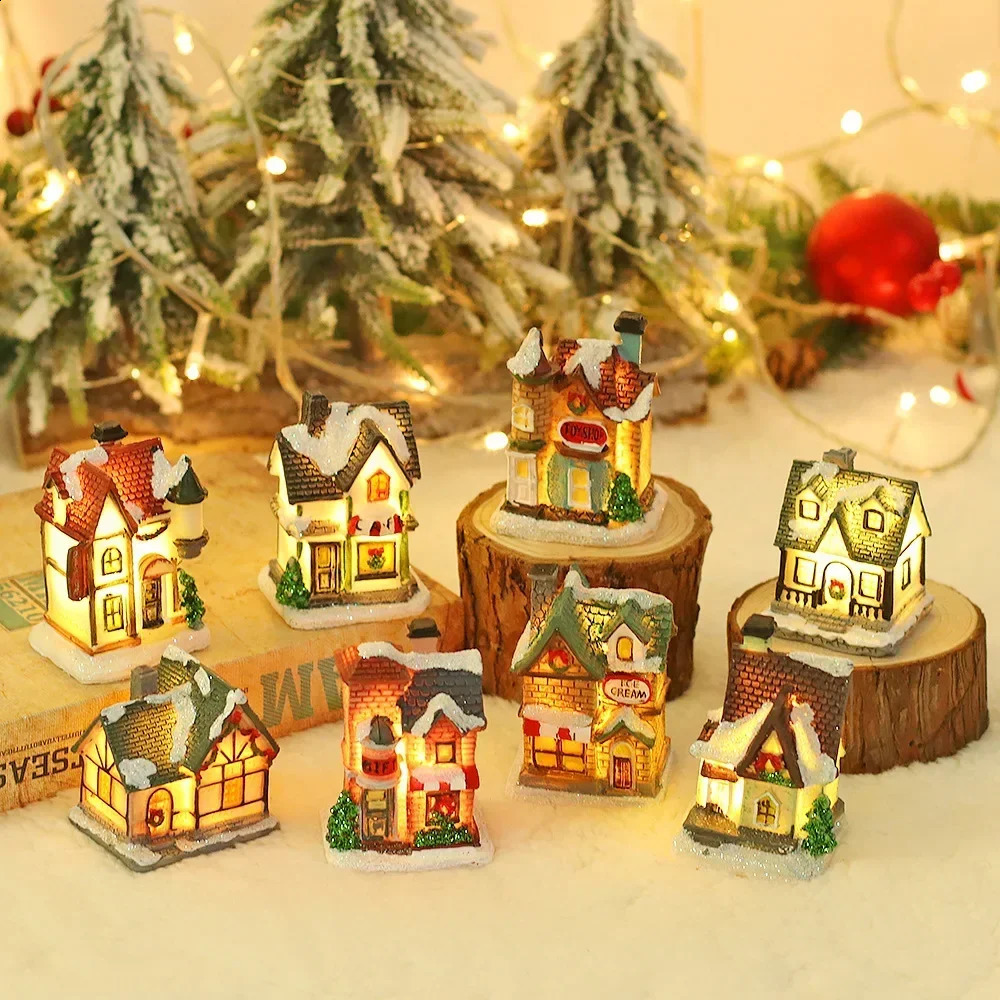 LED Snow House Sculpture, Resin Christmas Home Decoration, Night Light for Kids, 2024 Xmas Gift