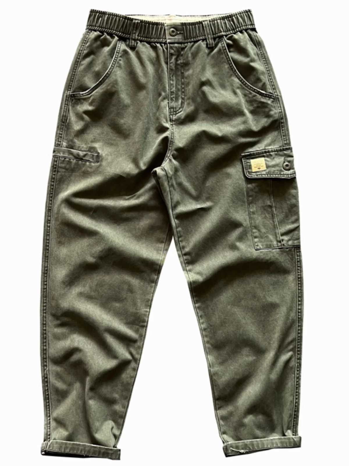 Amekaji Heavyweight 100% cotton multi pocket solid workwear pants American retro loose straight casual mens cargo handcart W240829