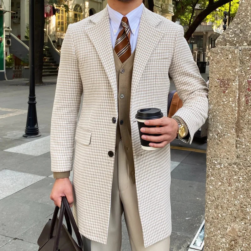 British retro hunting dog jacket mens long warm jacket autumn and winter mens wool jacket high-quality Abrigo Largo Hombre Mantel Wolle 240829