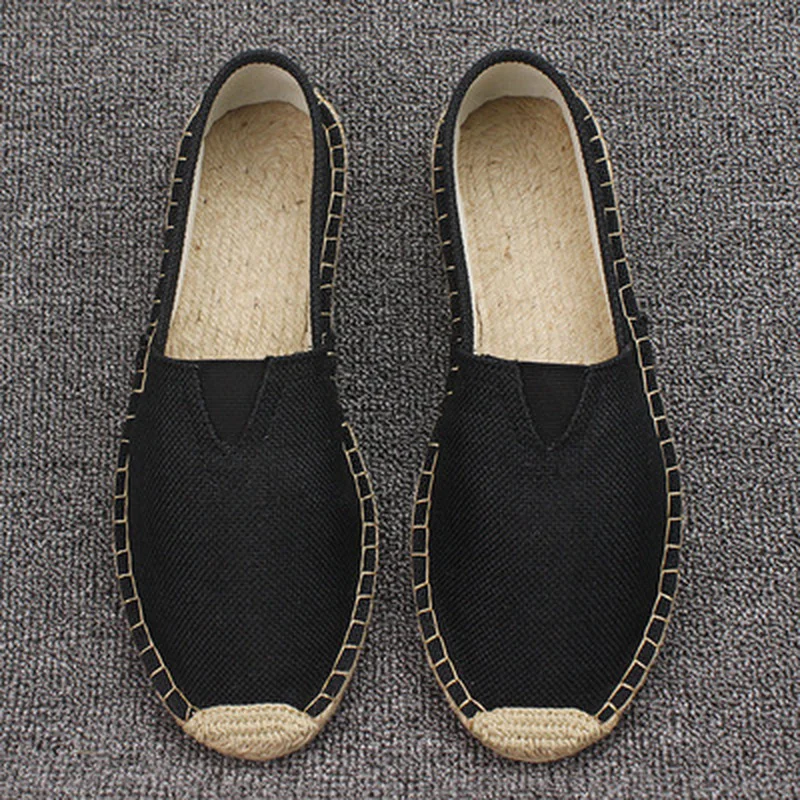 Mens Espadrilles Men Patchwork Slip on Summer Shoes Men Loafers Breathable Canvas Women Shoes Jute Wrapped Casual Shoes