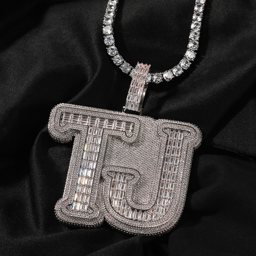 Custom Template Name A-Z Letters Pendant Necklace 5A T Zircon Mens Large Jewelry