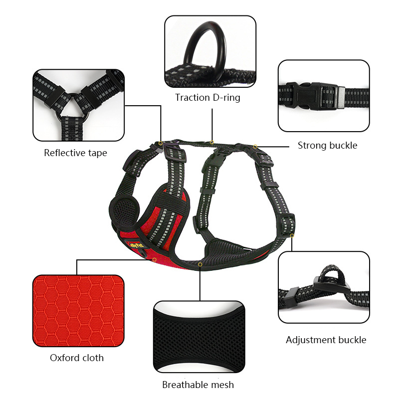 Adjustable Vest-style Pet Harness, Medium and Large Dog Harness, Reflective Oxford Cloth, for Outdoor Dog Walking Pet Supplies