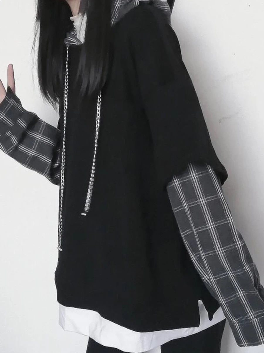 twopiece hoodie womens Harajuku plain weave sweatshirt Japan Kawaii casual zipper top gray oversized basic 240827