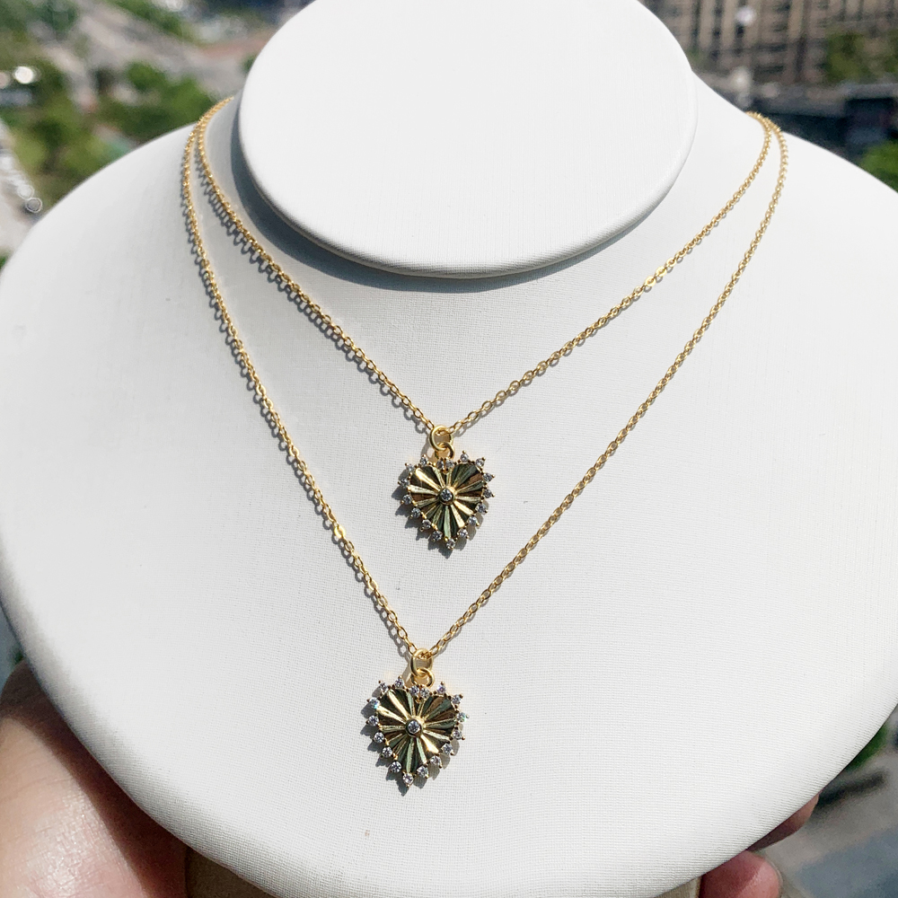 Sterg Sier Gold Color Geometric Heart Shaped Pendant Micro Pave Bg CZ Necklace Simple Classic Women Lover Jewelry