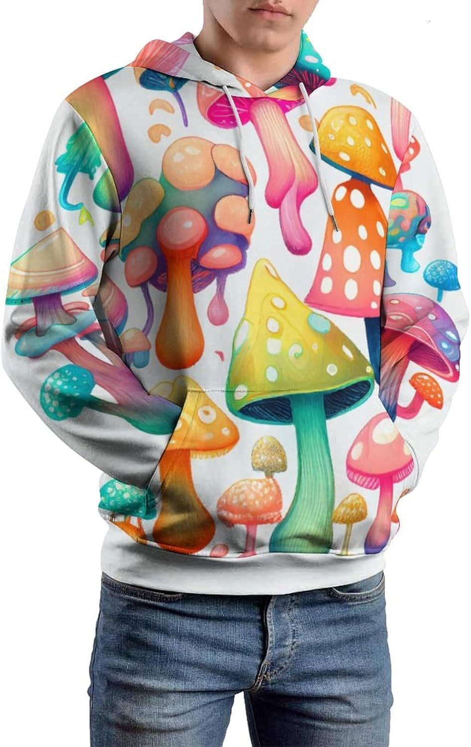 Hoodie for Mens Novelty Colorful Mushroom Abstract Art Pattern Hoodie Cute Cartoon Sweatshirt Hoodie Graphic Hoodies sweatshirt Pullover Long Sleeve