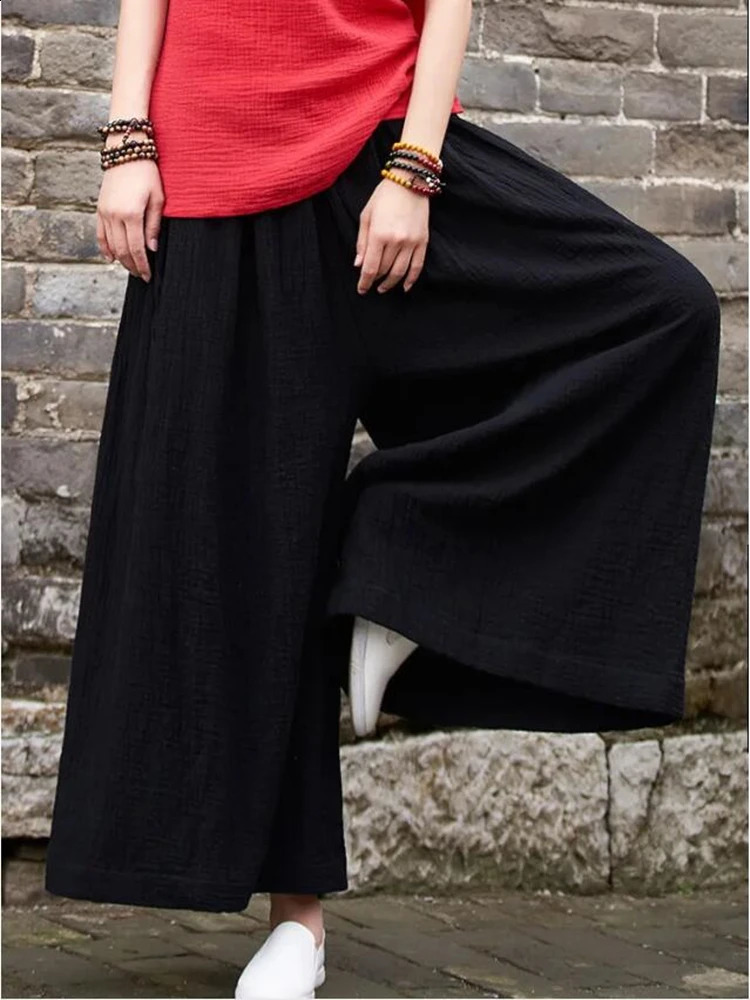 Spring Fashion cotton Wide Leg Pants plus size Female Loose Casual cotton linen Pants Trouser Autunm vintage long pants 240829