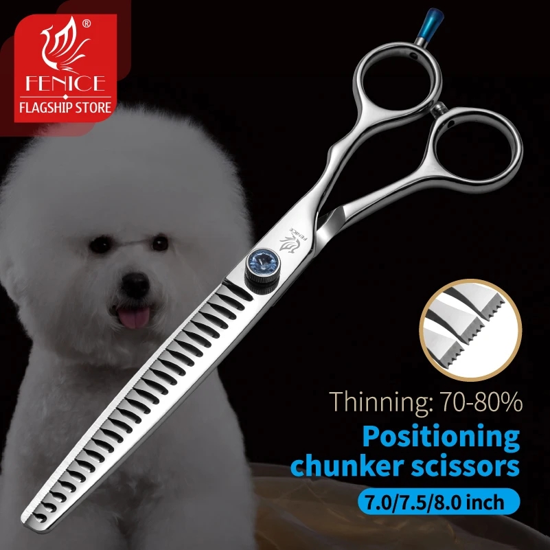 Fenice JP440C Steel 7/7.5/8 inch Professional Pet Scissors Dog Grooming Scissors Thinning Shears Thinning Rate about 80%