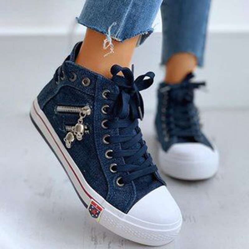 Women's Retro Denim Canvas Sneakers: Casual Lace-up Trainers for Walking and Skateboarding 4