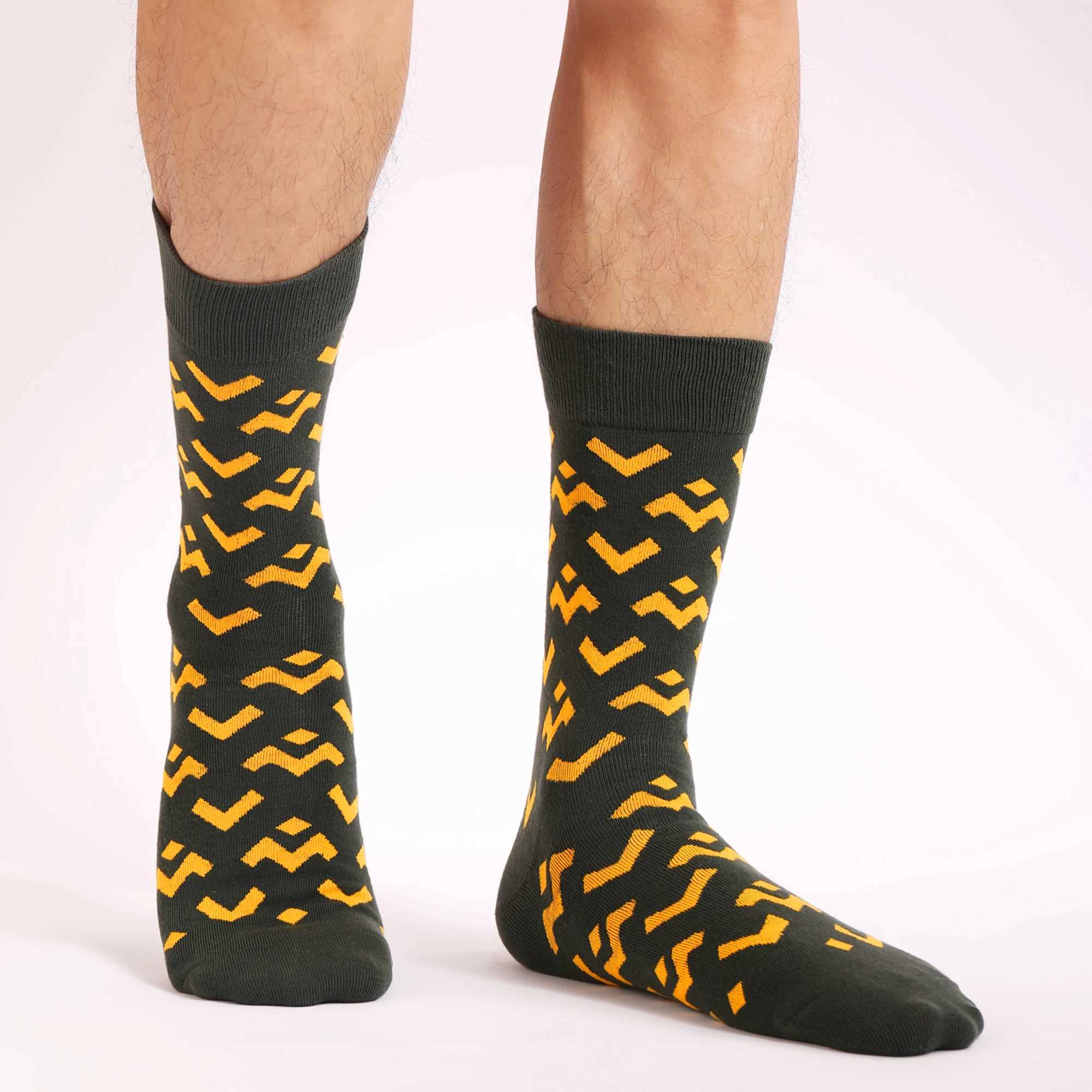Men's Socks 5Pairs Mens Fun Dress Socks Pattern Funny Socks Pack Colorful Striped Combed Cotton Novelty SocksCool Breathable Casual Socks Y240830