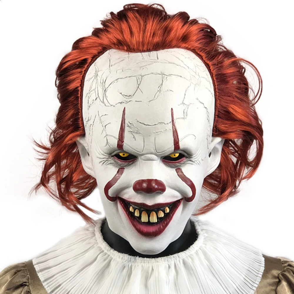 Horror Pennywise Joker Mask Cosplay Scary Creepy Evil Demon Clown Killers Latex Helmet Halloween Carnival Party Costume Props 240829