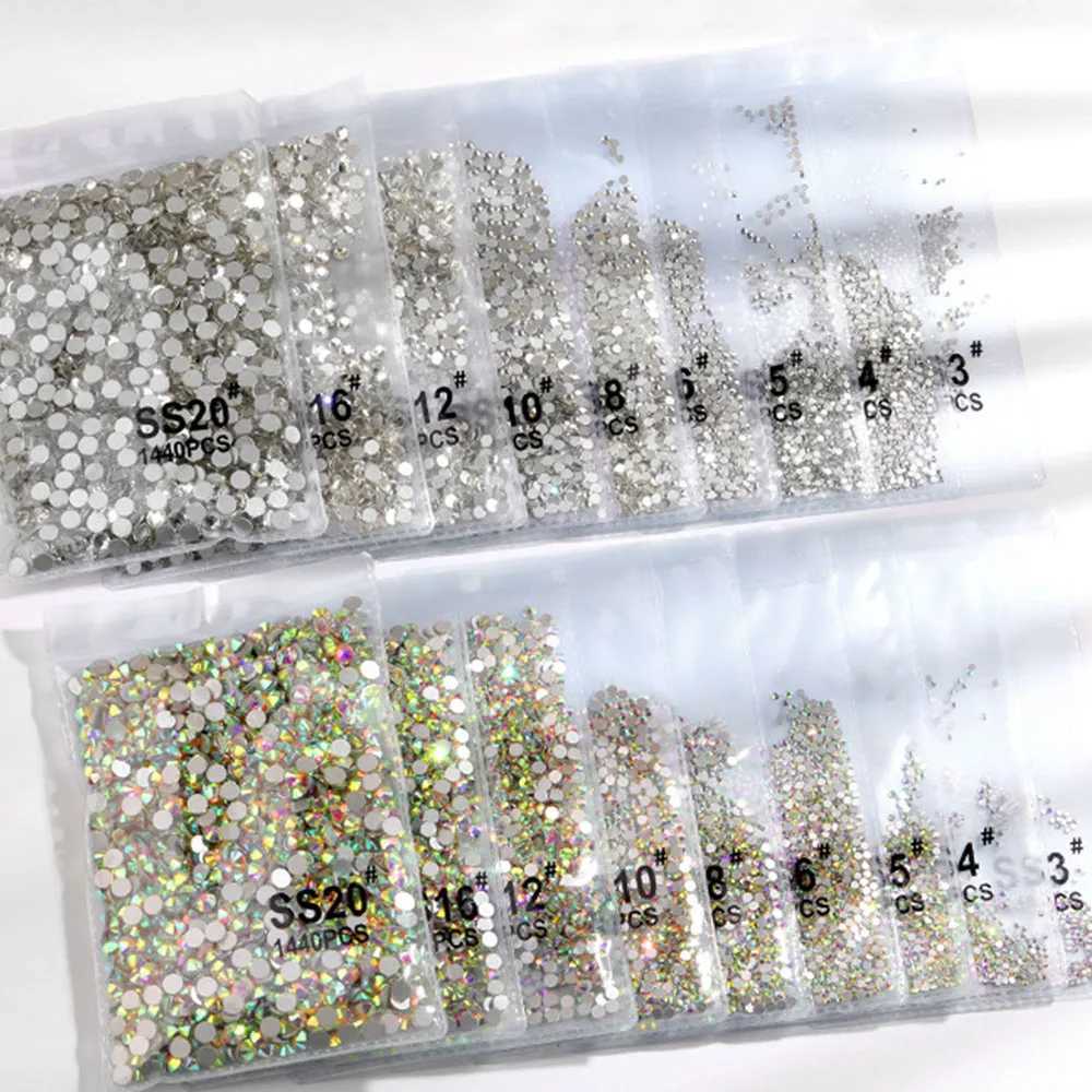 1440pcs transparent/AB SS3-SS16 nail rhinestone sparkling glass diamond round flat back mini rhinestone nail gemstone processing accessories W240829