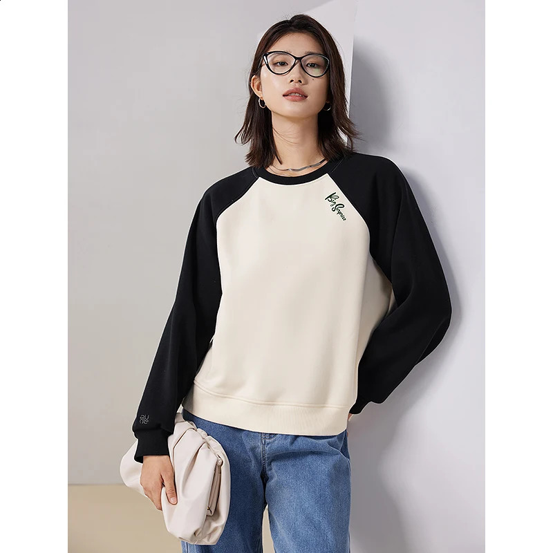 Toyouth Womens Sportswear Winter Comparison Raglan Sleeves Round Neck Loose Hoodie Letter Printing Casual Basic Simple Zipper 240827