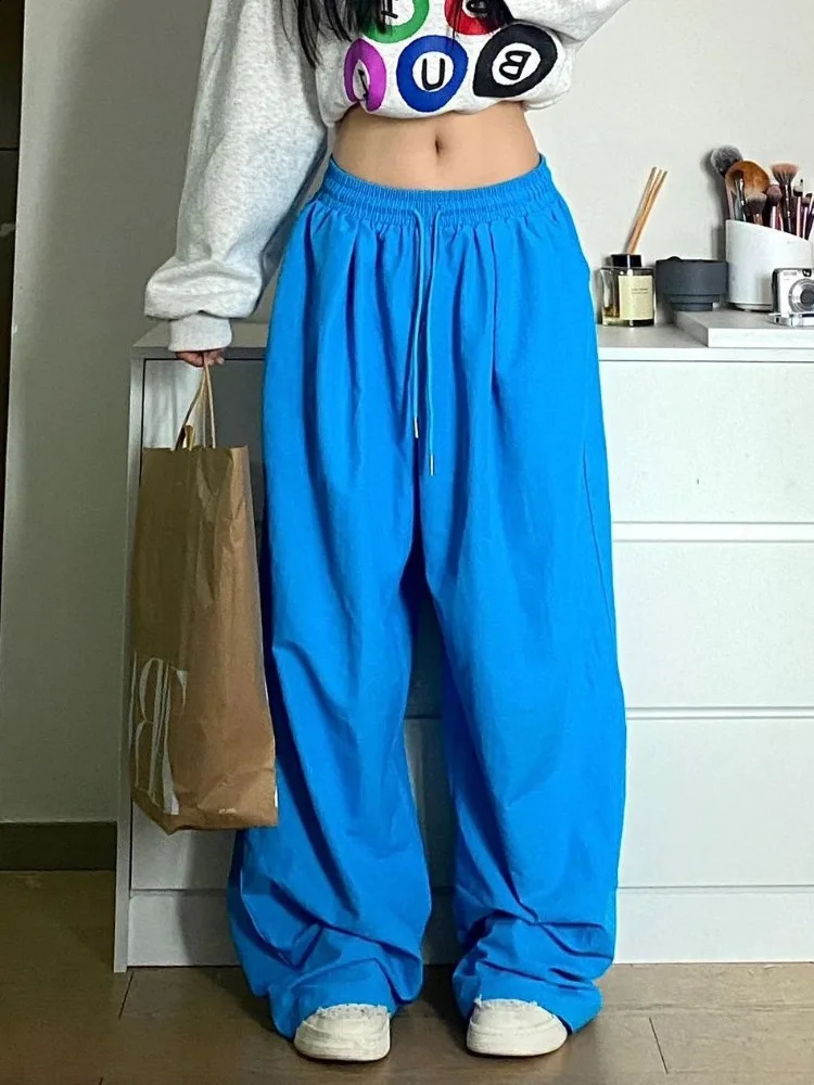 HOUZHOU Y2K Hippie Blue Baggy Sweatpants Womens Kpop Streetwear Oversize Jogging Track Sports Pants Harajuku Korean Wide Trousers 240827