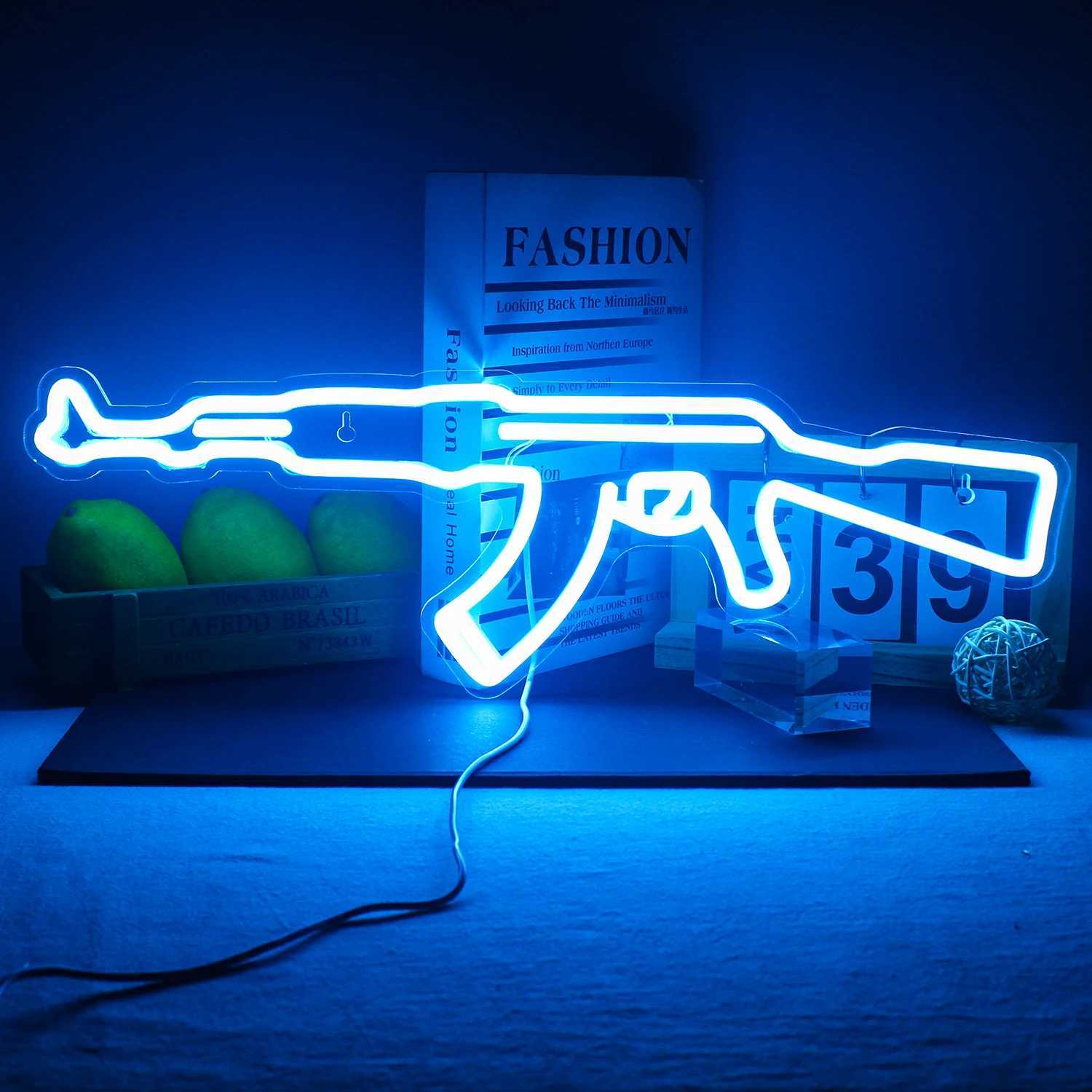 Other Home Decor Gun neon light LED room decoration AK 47 cool night light game table decoration Playroom home store beautiful wall art game console gifts T240829
