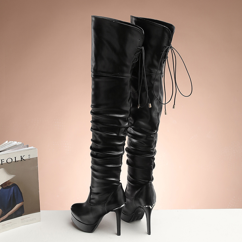 Over Fashion the Knee Women Sexy Heels Platform Thigh High Boots Black White Fetish Long Shoes Ladies Large Size a2b2
