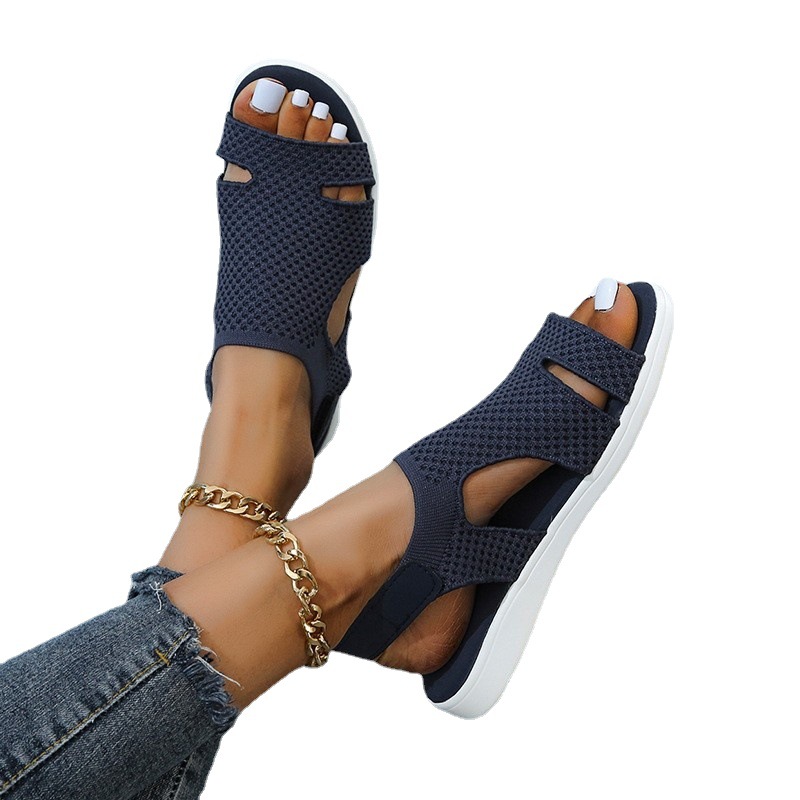 Summer New Women Sandals fashion Stretch flying weave Rhie Casual Woman Flats 2022 Ladies New Beach Shoe Big size 36-43 4ec9