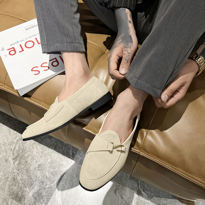 Men's Fashion Suede Genuine Leather Casual Shoes Mens Buckle Party Wedding Loafers Moccasins Men Light Comfortable Driving Flats c282