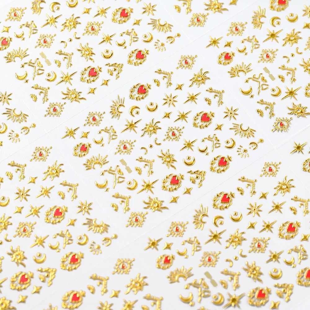 1/4 Bronze Love Heart Star Moon Nail Art Stickers 5d Embossed Adhesive Gold Irregular Lines Geometric Valentines Day Stickers W240829