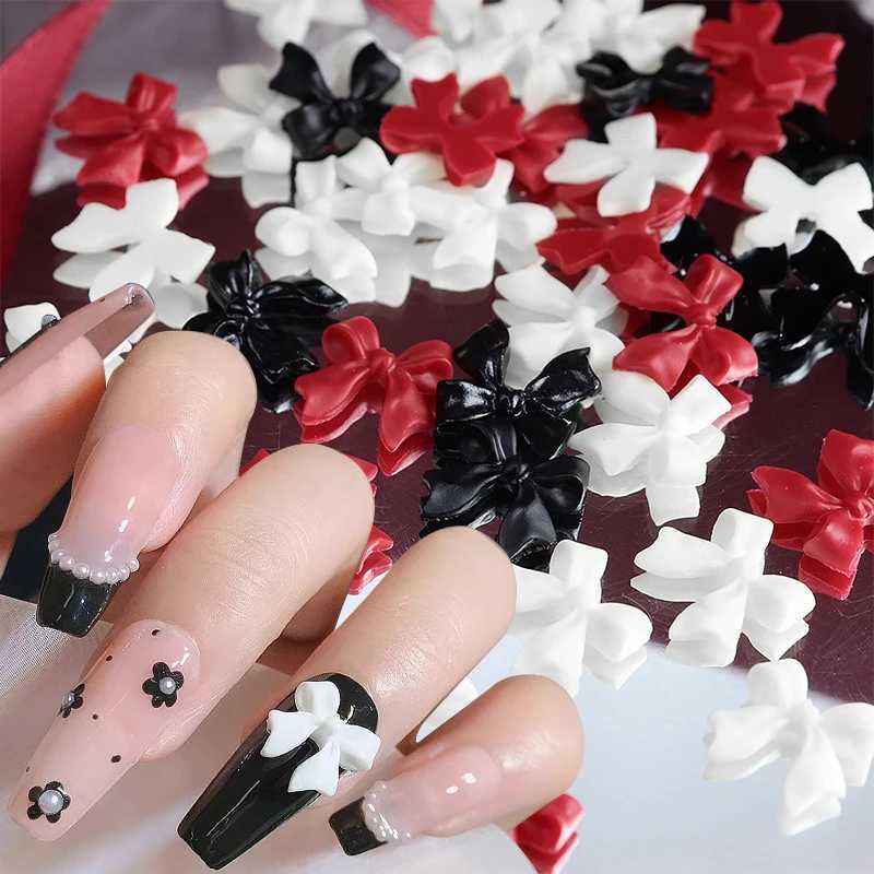 50 pieces of pink and white ribbon bow nails charming Korean red nails artistic tie decorations Kawaii accessories handmade design supplies W240829