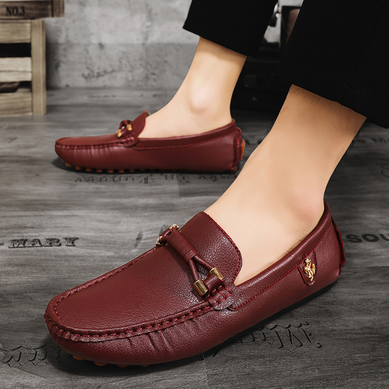 YRZL Loafers for Men Casual Leather Shoes Mens Loafers Moccasins Breathable Slip on Wine Red Big Size 48 Driving Shoes for Men