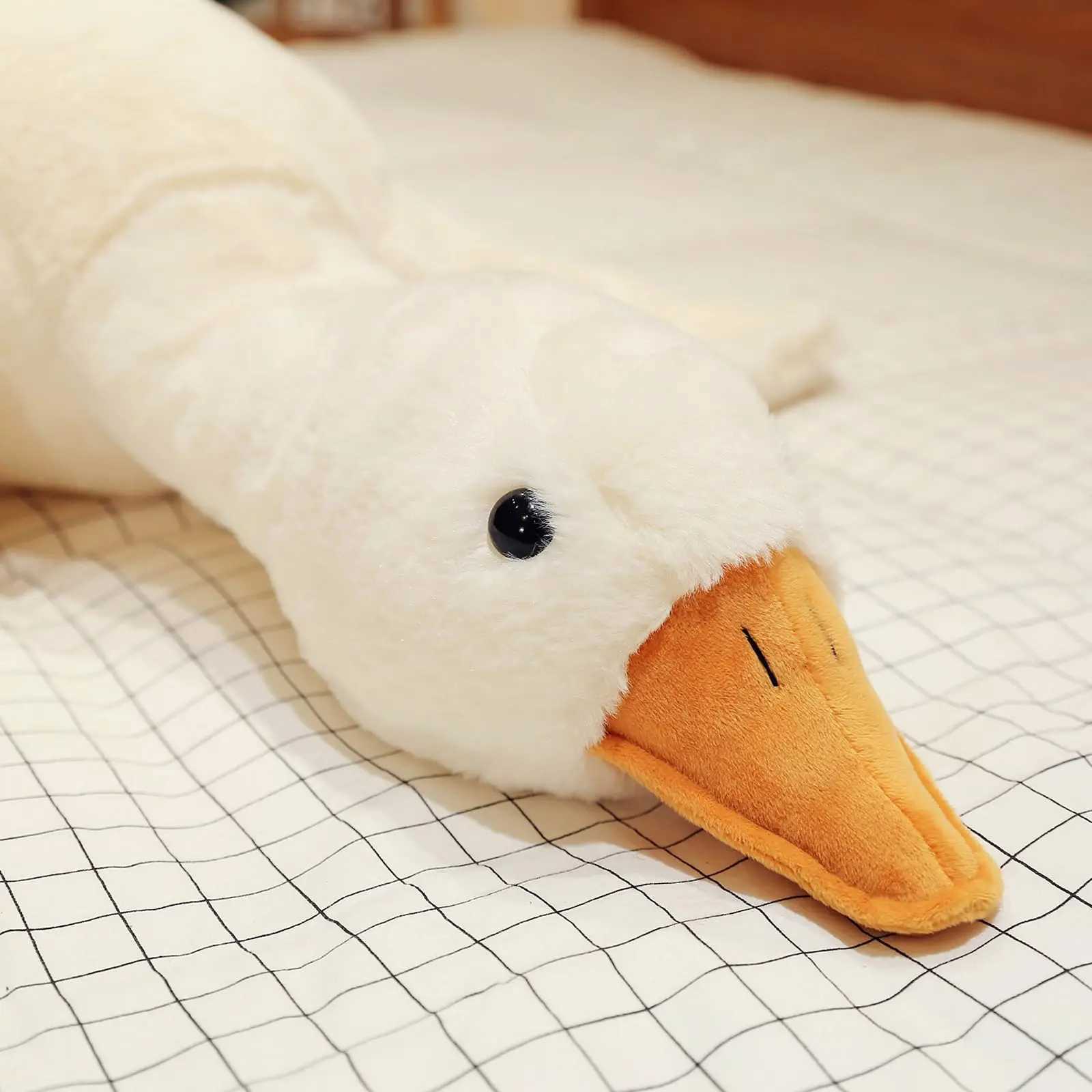 190/160/130CM Big Fluffy Duck Plush Big White Goose Swan Throwing Plush Soft Doll Animal Pillow Hugging Sleeping on Bed Childrens Toys W240827