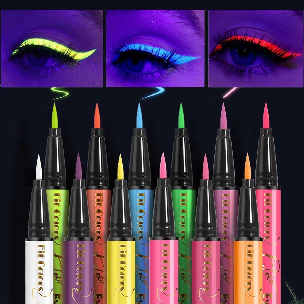 12 color liquid eyeliner neon color Halloween eyeliner waterproof UV black light fluorescent paint makeup 240829