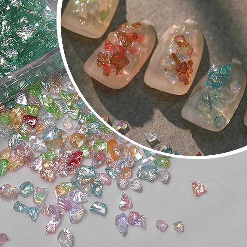 6 grid irregular ice transparent nail rhinestone sparkling white pink sparkling nail crystal nail art DIY decorative accessories W240829