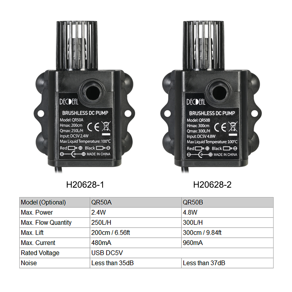 Decdeal USB DC5V 4.8W/2.4W Ultra-quiet Mini Brushless Water Pump Waterproof Submersible Fountain Aquarium Circulating 300L/H
