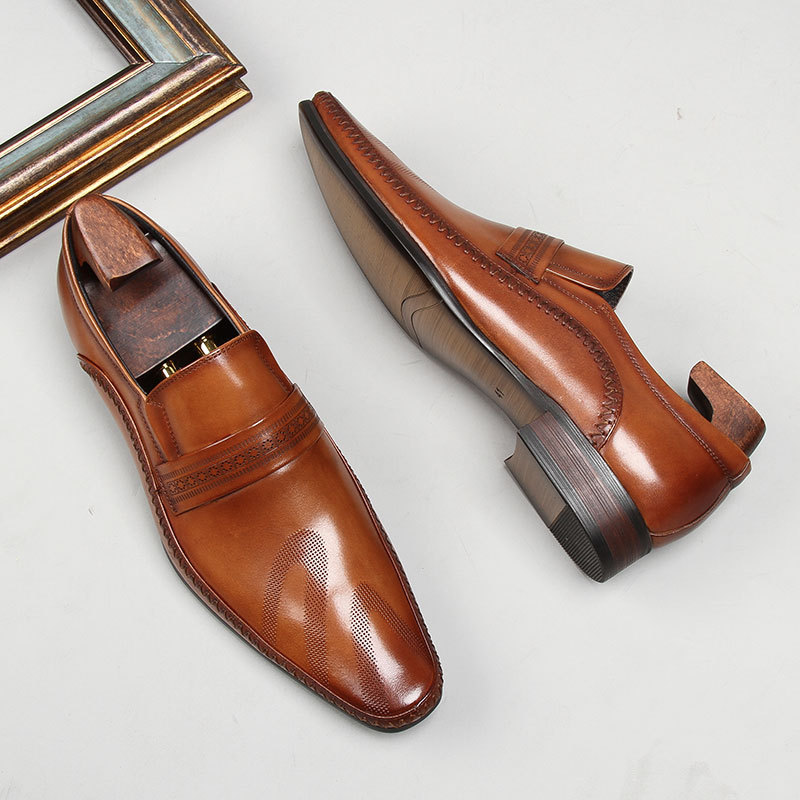 European Style Men Summer Wedding Shoes Genuine Leather Pointed Toe Platform Men Business Formal Shoes Black