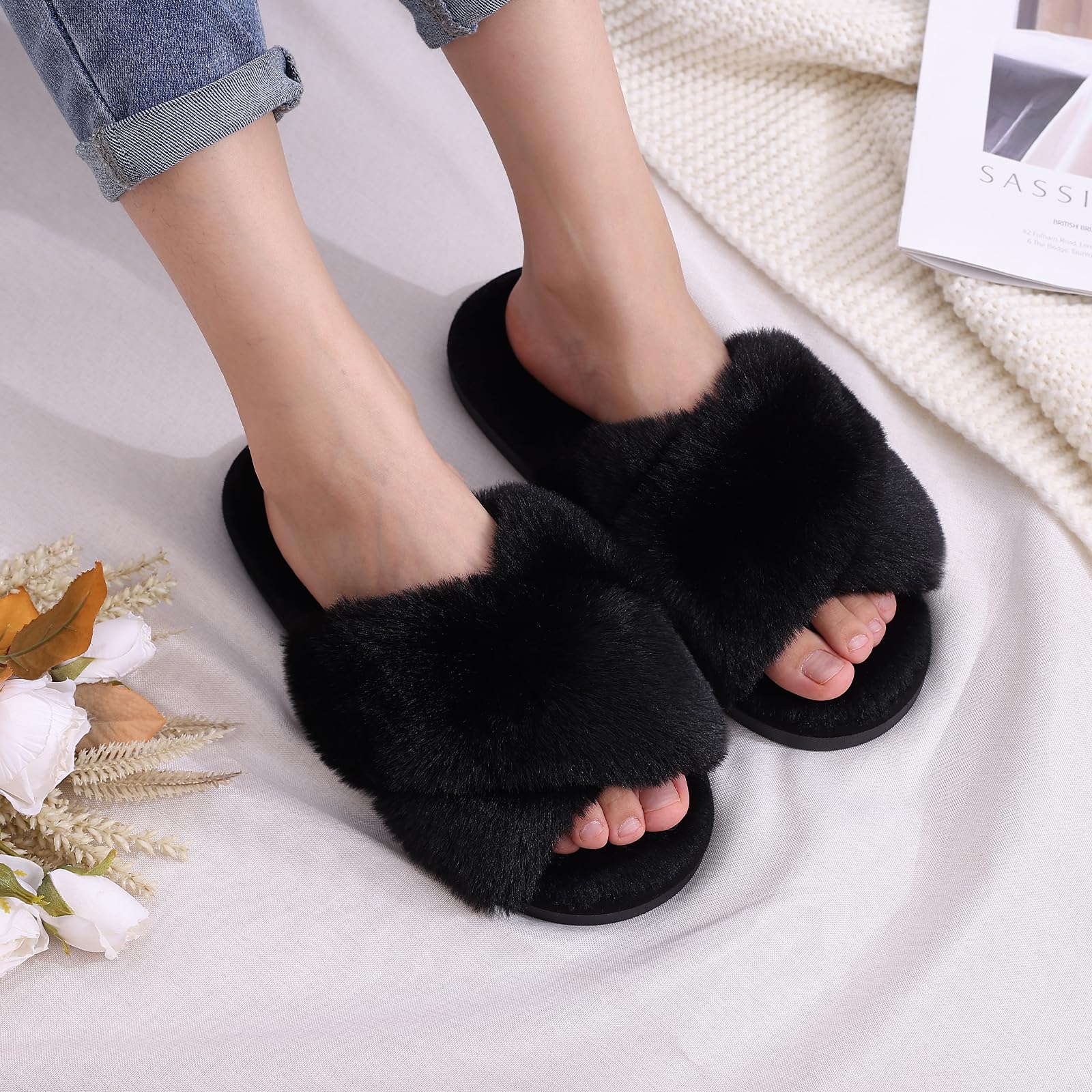 Women's Fluffy Fur | Indoor & Outdoor Plush Furry Slippers 4 ry