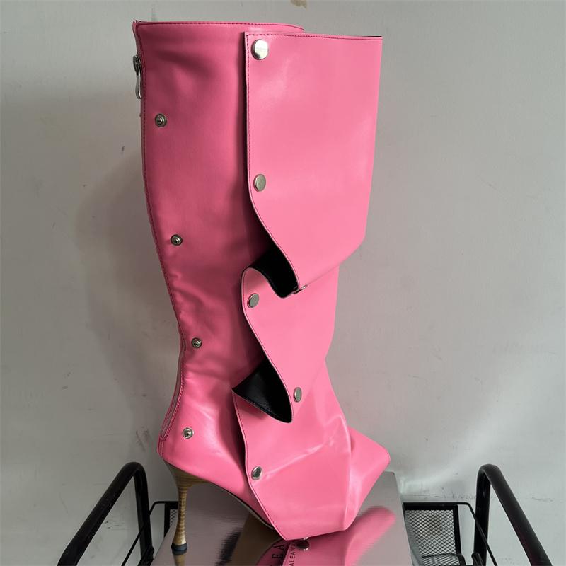 Wrinkled Metal Buttons Spliced Denim 2024 Women Folding High Barrel Boots 34-43 Auto Show Model New Fashion Boot