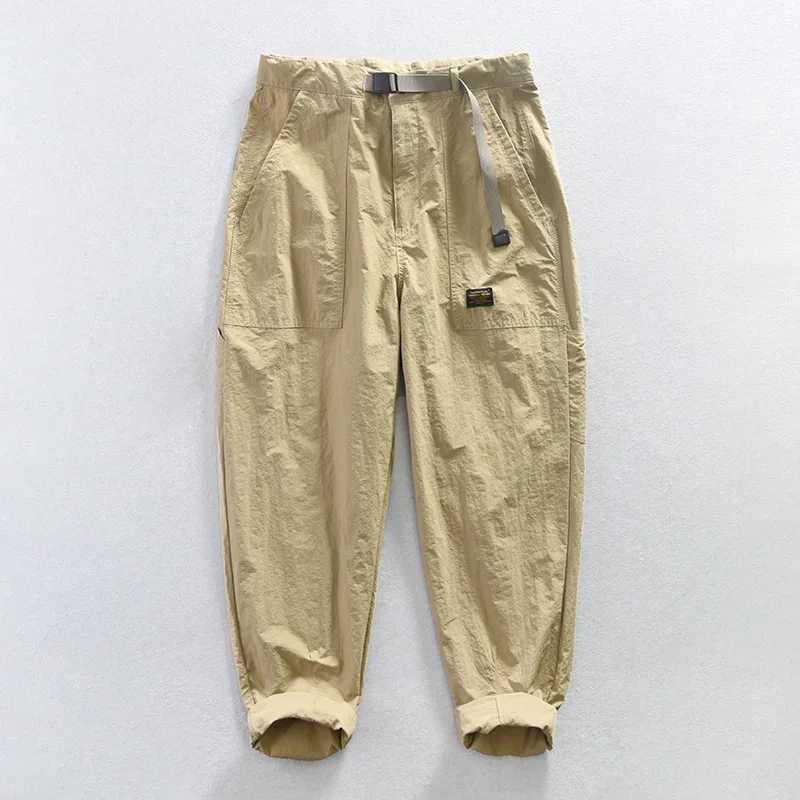 Summer mens workwear casual pants Japanese straight loose fit wide legs large pockets covered with mountain logs outdoor street wanderers W240829