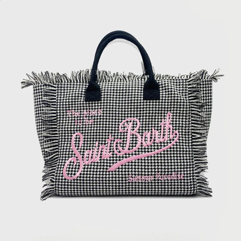 Casual Travel Beach Thousand Bird Check Handmade Tassel Bags Tote Ladies Large Capacity Handbags 240830 4