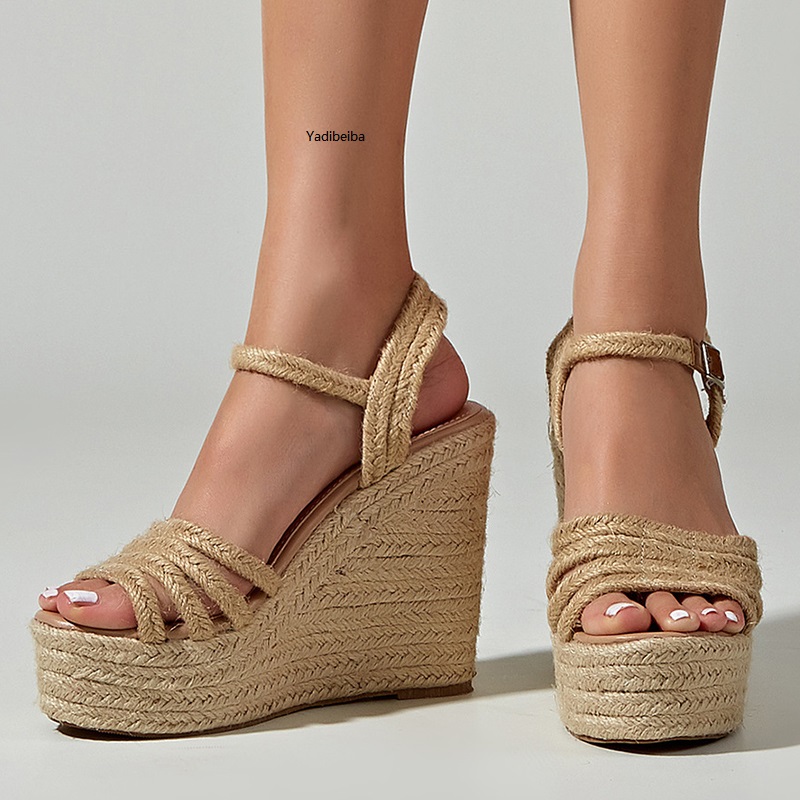 Size 36-43 Sandals For Women Shoes Summer Pumps Open Toe Ankle Buckle Strap Platform Wedge Woman High Heels Ladies Dress Shoes