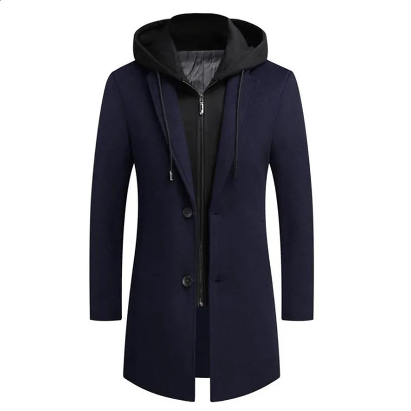 Autumn and winter mens hooded wool jacket autumn mens long windproof wool jacket casual thick slim fit jacket mens size M-5Xl 4 colors 240829