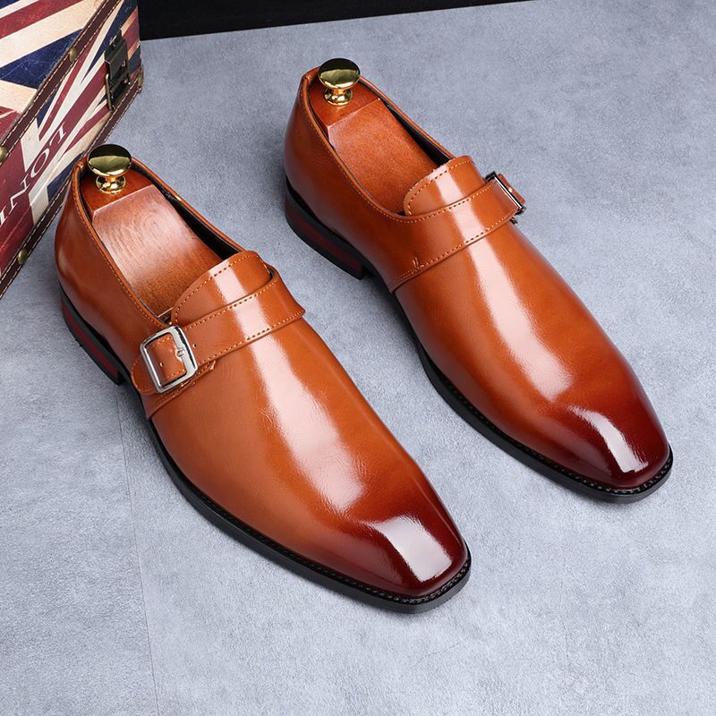 Men's Business Leather Shoes Square Toe Slip-on Buckle Mens Dress Office Formal Shoe Men Fashion Wedding Party Flats