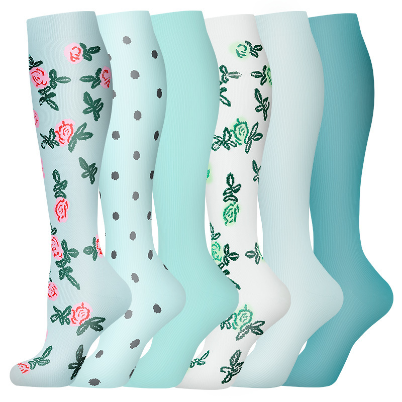 Sports calf pressure socks, outdoor cycling compression combination set, flower sports socks