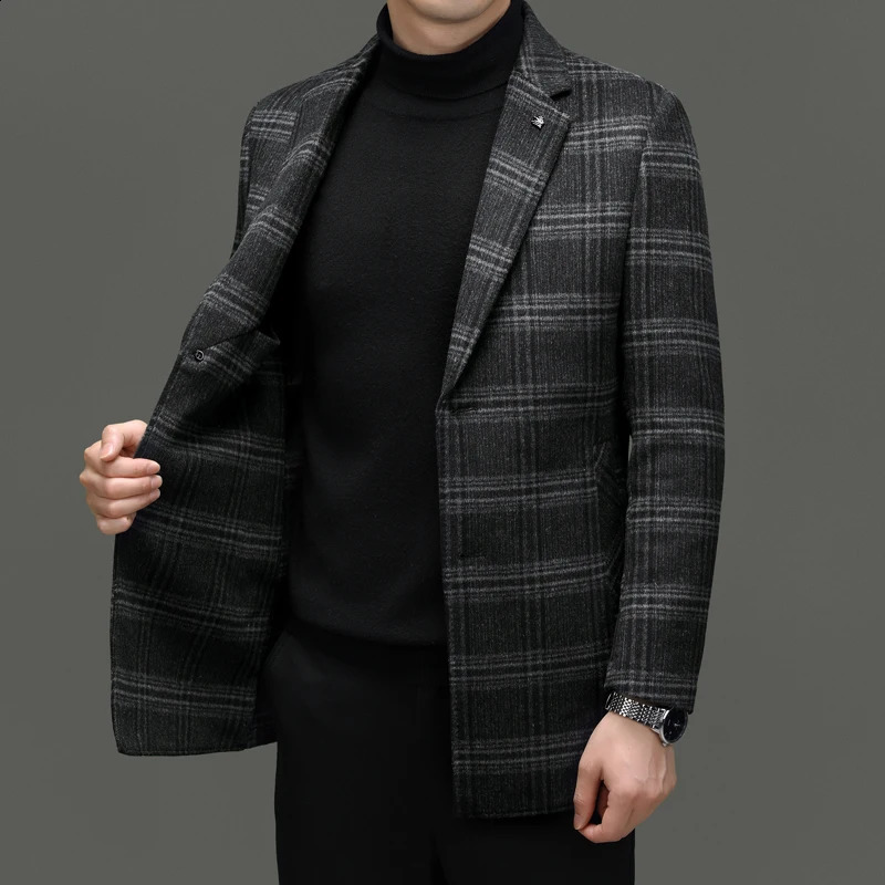 business casual Italian style fashion host travel plain weave wool medium long wool coat fully matched casual mens jacket 240829