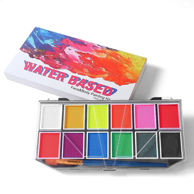 12 color water-based UV luminous body painting makeup palette Halloween fluorescent neon painting costume role-playing makeup 240829