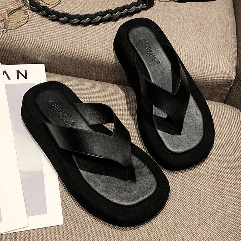 Classic Black/white Mixed color platform flip flops women thick bottom thong slippers high quality leather jandal sandals women