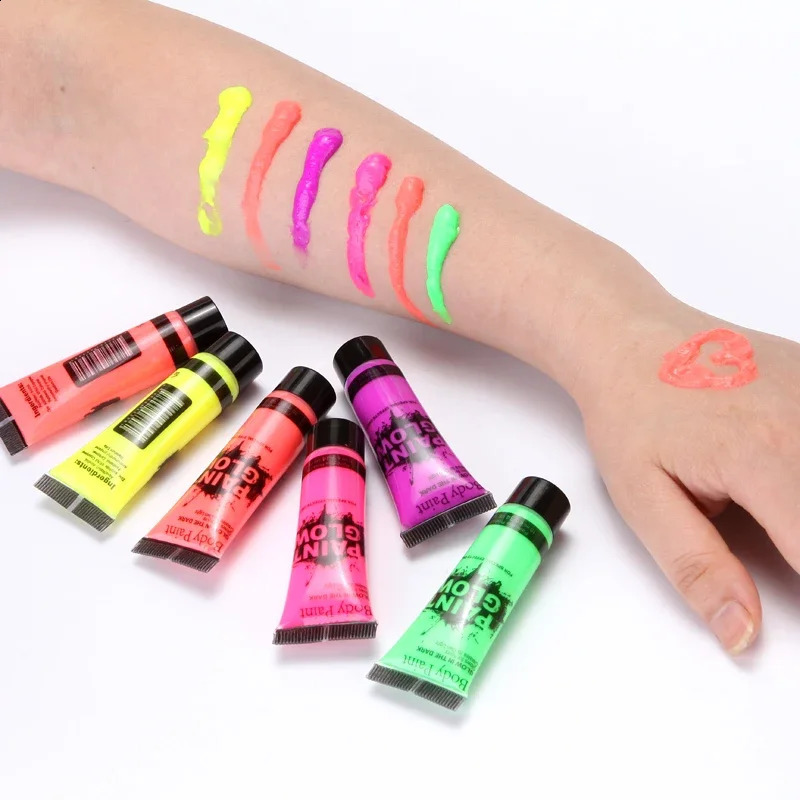 5 pieces of body art painting neon fluorescent party Halloween role-playing makeup childrens painting UV glow painting 240829