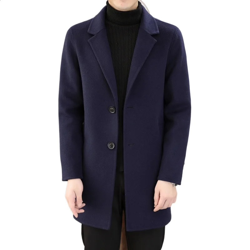 High quality double-sided coarse woolen coat mens fashionable wool coat autumn and winter warm cashmere medium long trench coat 240829