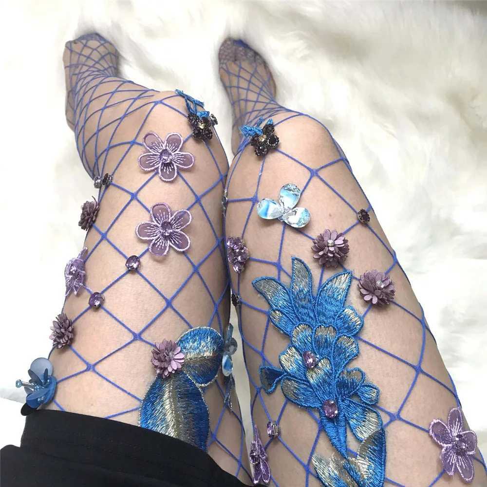 Socks Hosiery Hollow Out Sexy Tights Embroidery Flowers Silk Stockings Fishnet Pantyhose Female Hosiery Stockings Sexy Lingerie Woman Socks Y2408330LC