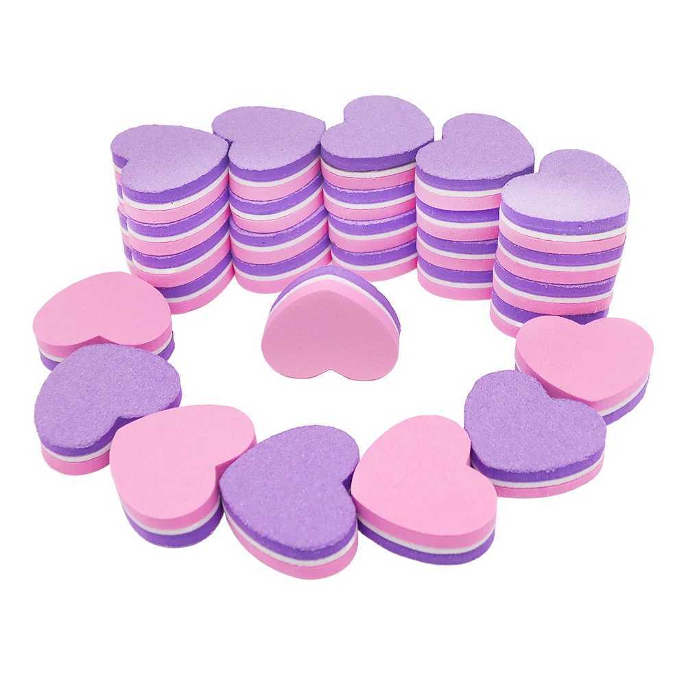 50 pieces of double-sided heart-shaped nail file buffer block pink purple 180 240 grit sponge nail products used for professional processing of produc