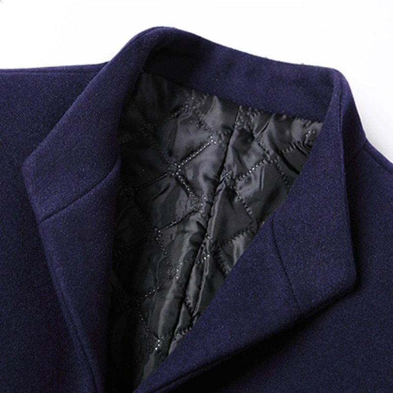 Black long fur trench coat mens winter quilted lining cashmere coat mens slim fit wool peacock coat windproof machine 240829