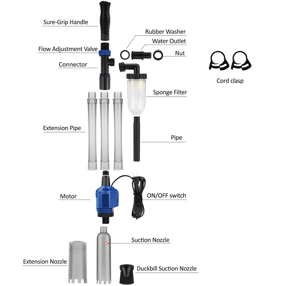 Aquarium Siphon Operated Cleaner Electric Siphon Filter Vacuum Gravel Water Changer Fish Tank Sand Washer US Plug