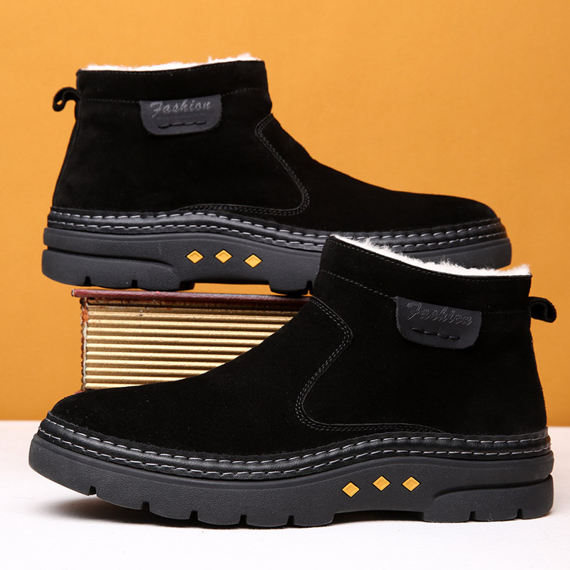 Warm Snow Boots for Men Fleece Thickened Slip-on Warm Cotton Boots Non-slip Comfortable Wear-resistant Men's Shoes Size 38-48